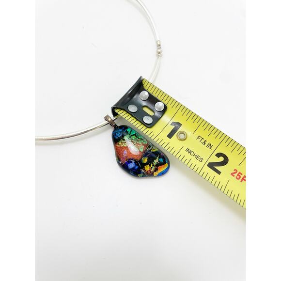 Handmade Dichroic Glass Pendant Silver Necklace Iridescent Multicolor - Picture 10 of 11